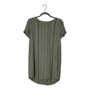 Anthropologie Cloth & Stone Mini Dress Green Blue Striped Button Back Sz Small